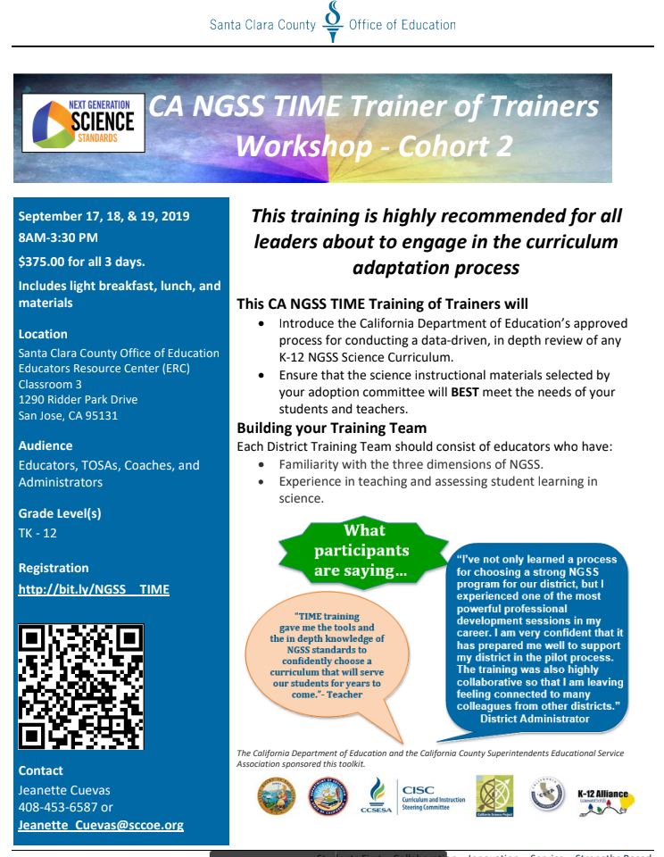 California NGSS Time Trainer of Trainers flyer