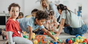 Image of a happy kindergarten children playing