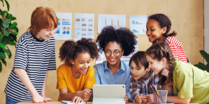 School counselor with students