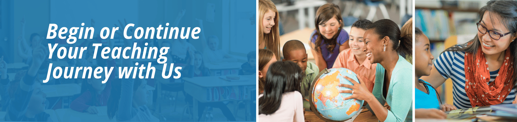 Decorative header image  representing  teacher with students
