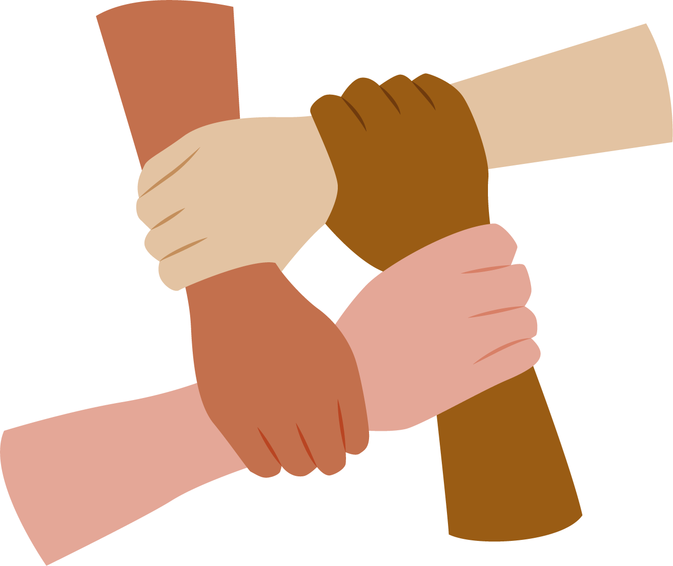 four hands held in a chain at the wrists