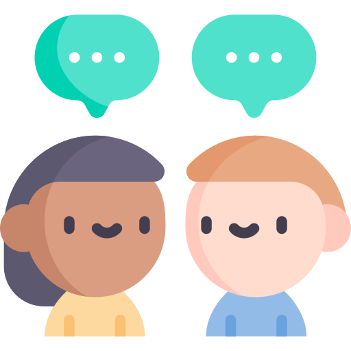 Illustration of diverse boy and girl with speech bubbles