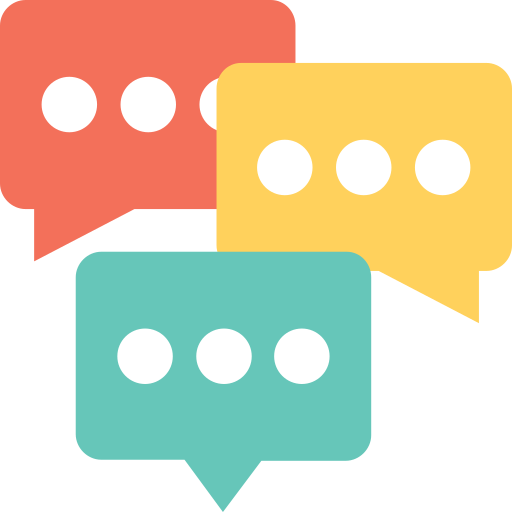 three speech bubbles in red, yellow and green