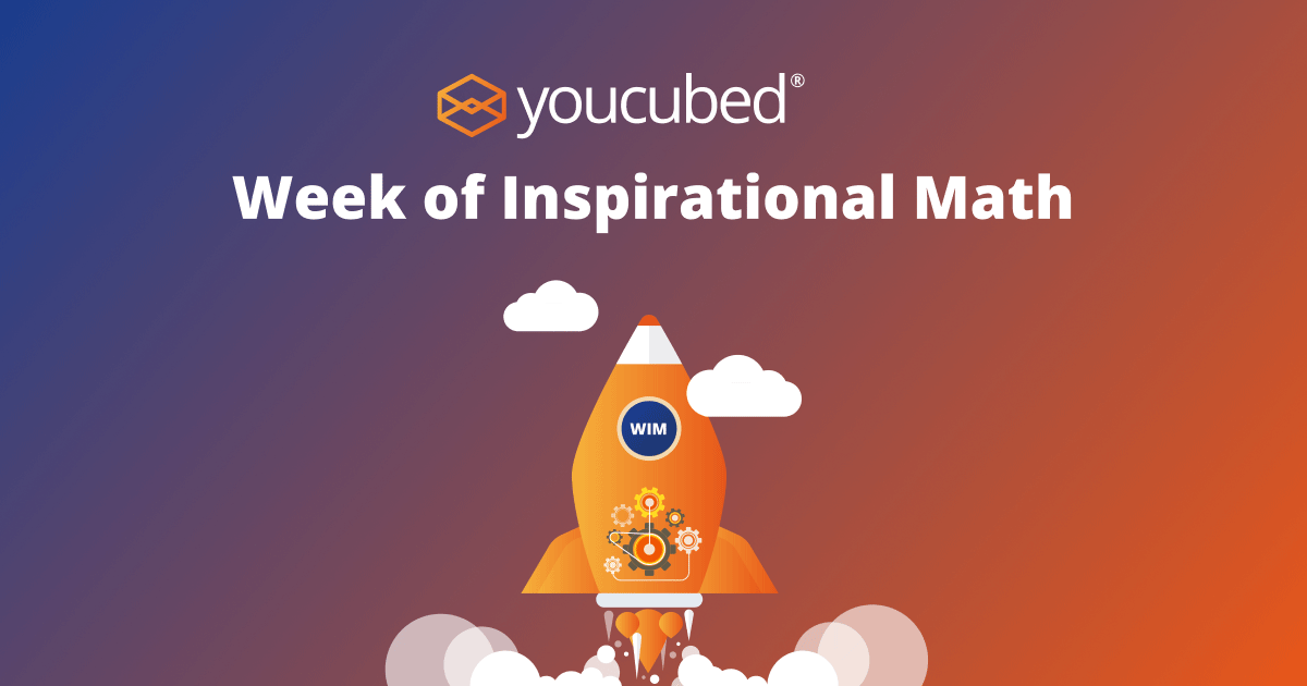 Youcubed Week of Inspiration Math graphic with orange rocket