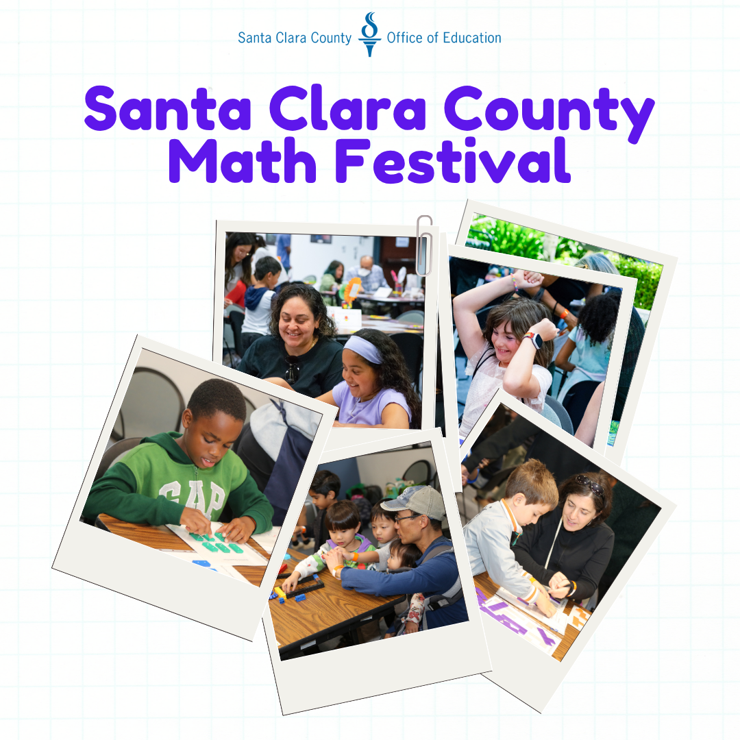 Polaroid pictures overlaping of kids with parents doing math games
