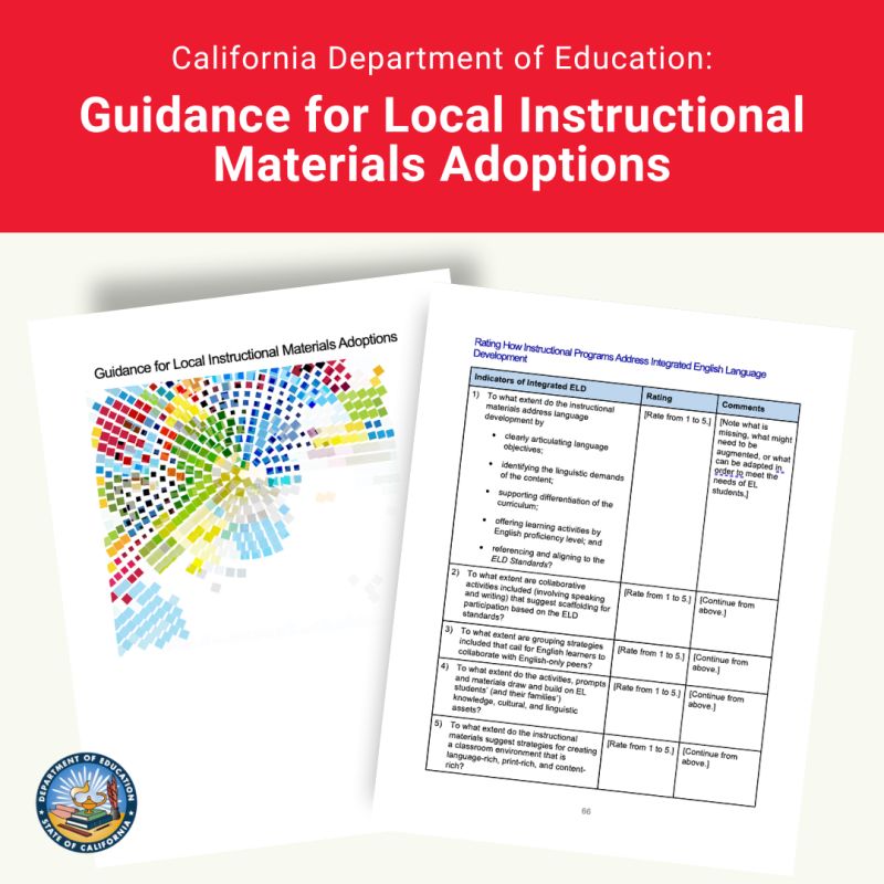 California Department of Education Guidance for Local Instructional Materials Adoption Cover