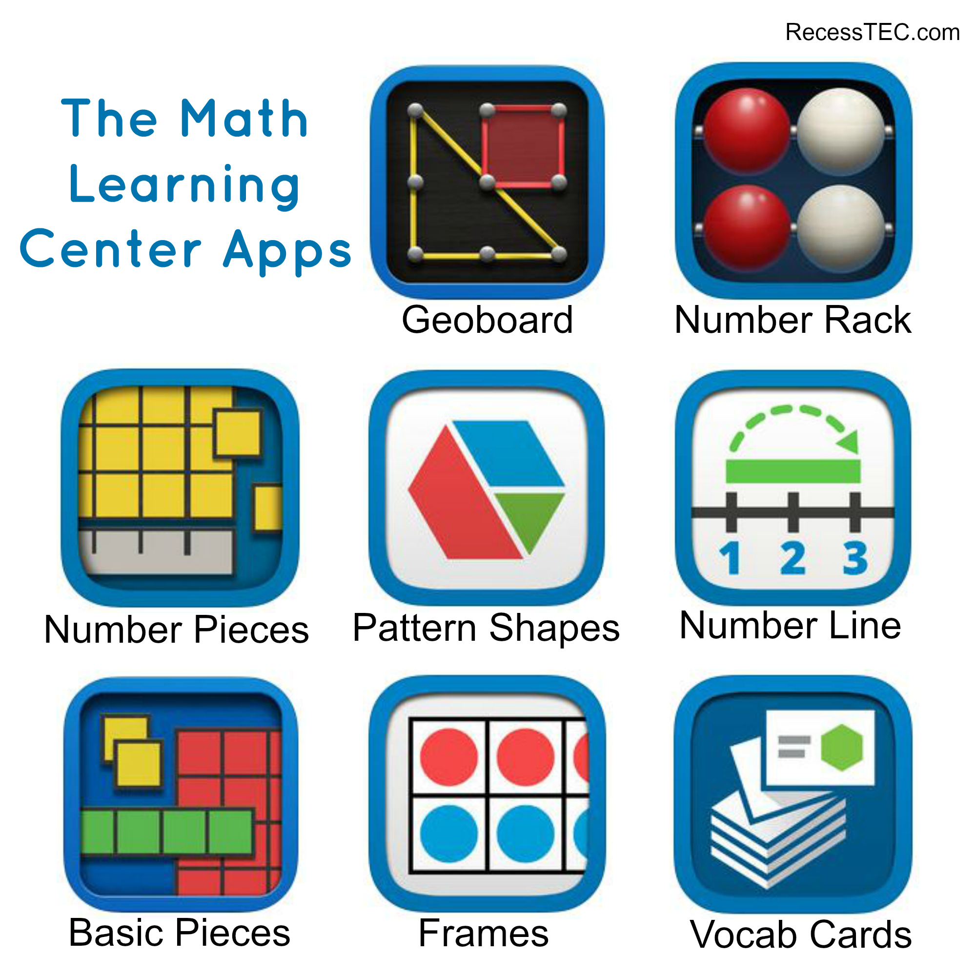 Math Learning Center Apps pic with 8 squares for each game