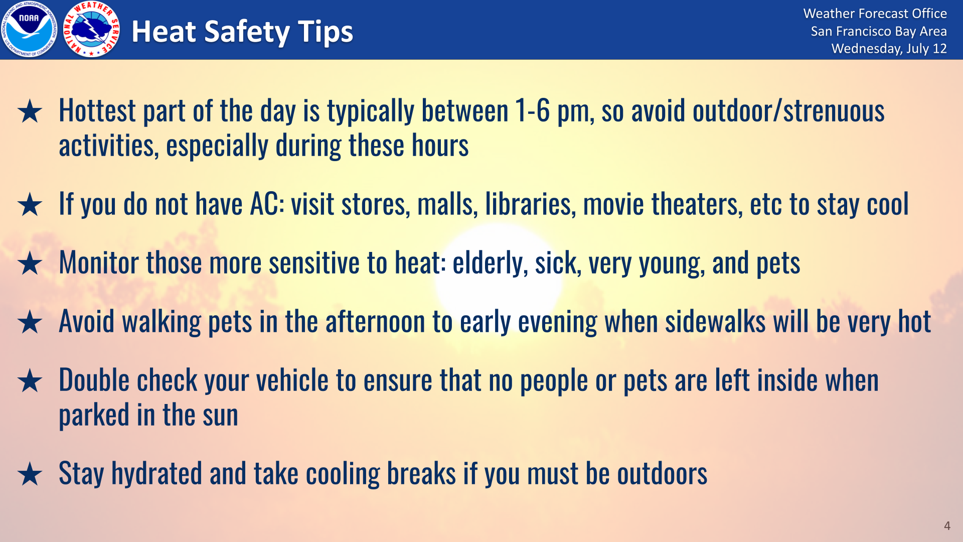 Heat Safety Tips from National Weather Service Bay Area
